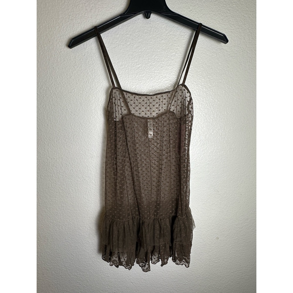 Wild Fable Brown Heart Mesh Sheer Ruffle Camisole Top Size M